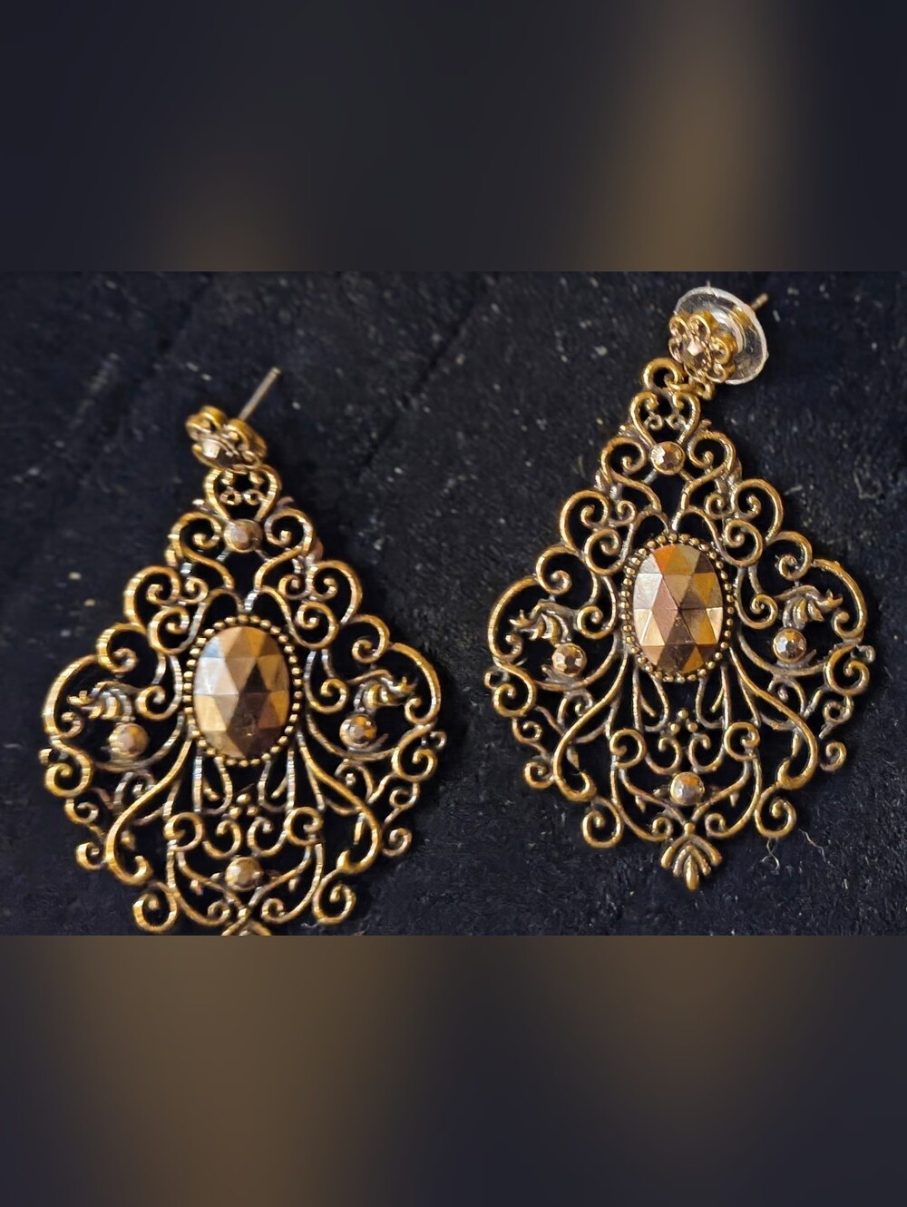 Goldtone Filigree Teardrop Dangle Earrings